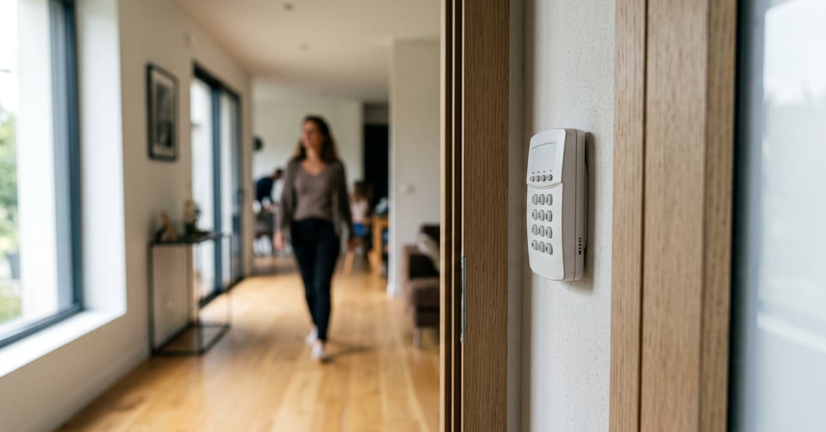 Système d'alarme sans fil installé dans une maison moderne pour sécuriser le domicile