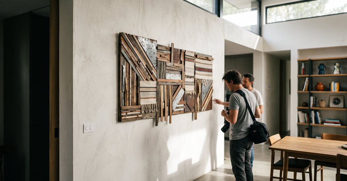 Décoration murale originale avec compositions artistiques et éléments modernes sur un mur intérieur contemporain