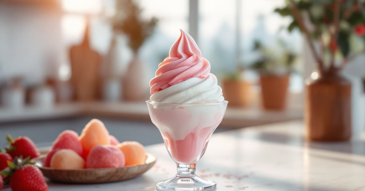 Glace maison sans sorbetière dans un bol artisanal, préparée à la main avec des ingrédients naturels