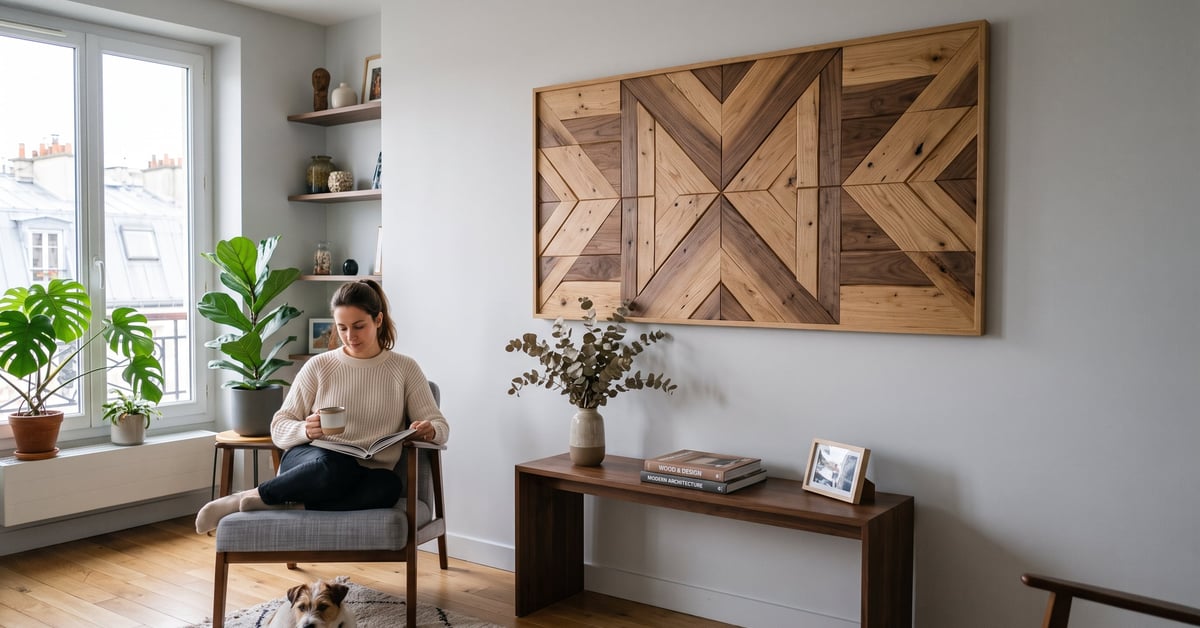Panneau bois décoration murale dans un intérieur moderne et lumineux